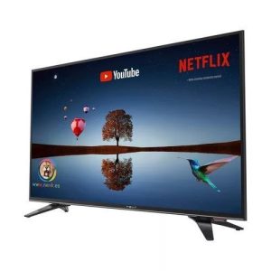 32-inch Smart LED HD TV with frameless design and double-glass protection, featuring Bluetooth, HDMI, and Screencast functionality on a sleek display.