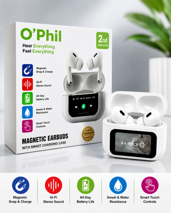 O'Phil 2nd Generation Magnetic Earbuds with Smart Charging Case